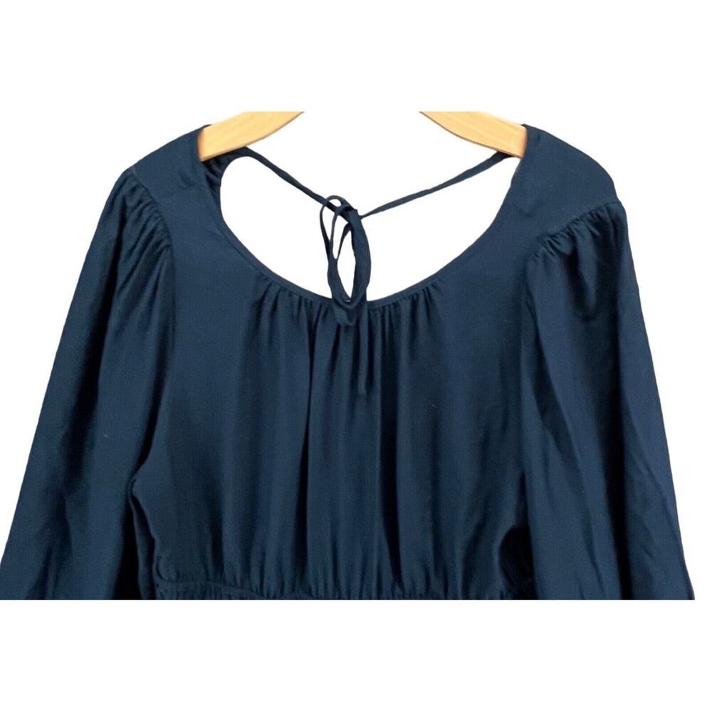 Madewell Sophia Open Back Mini Dress L Blue Fit Flare Shirred Soft Twill Boho - Picture 3 of 14